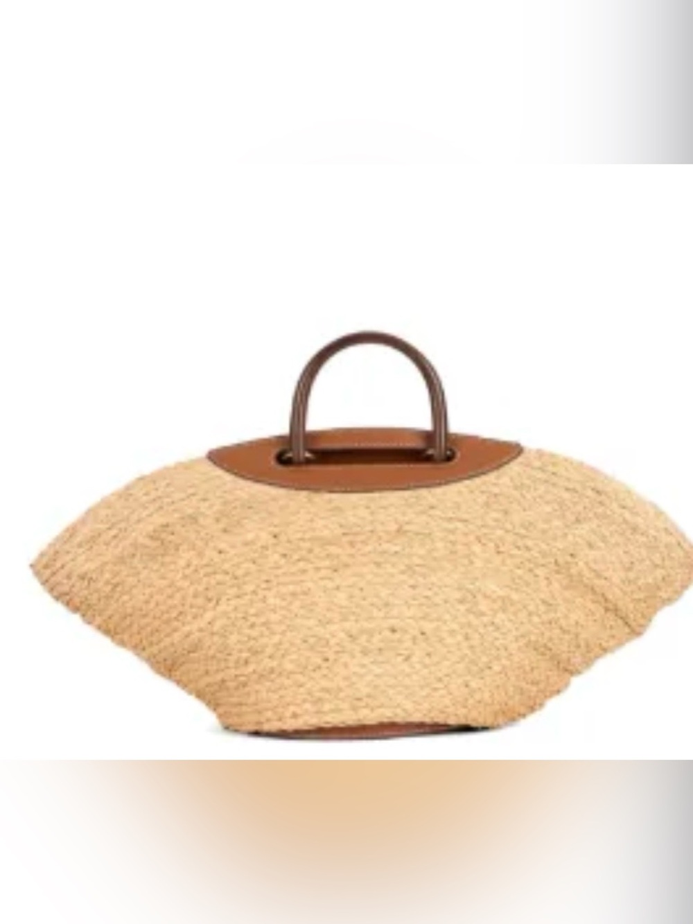 NWT Cult Gaia WANDA Woven natural beach Tote Bag with Brown Leather Trim